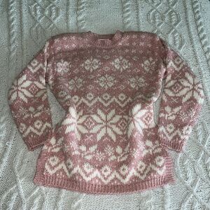 Baby Pink and White Vintage 80s Winter Sweater